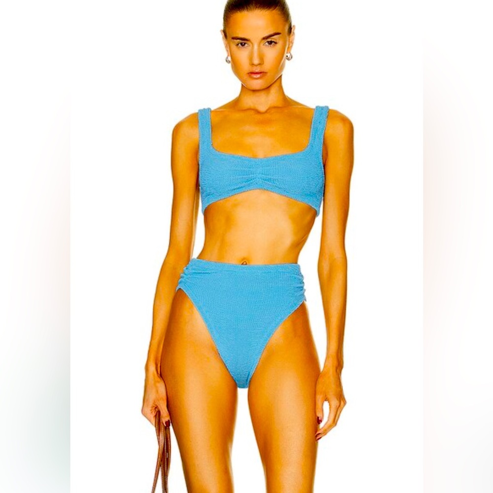 NWOT Hunza G crinkle 2 piece bikini set in light blue sold out forward revolve